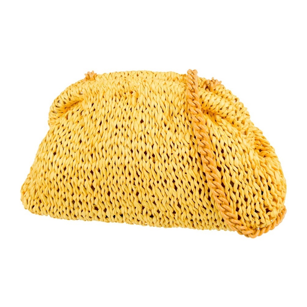 Maria La Rosa Yellow Raffia Game Clutch - Yellow Woven Women's Bag